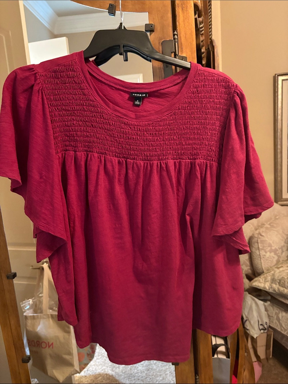 torrid Berry Smocked Yoke Flutter Sleeve Top
